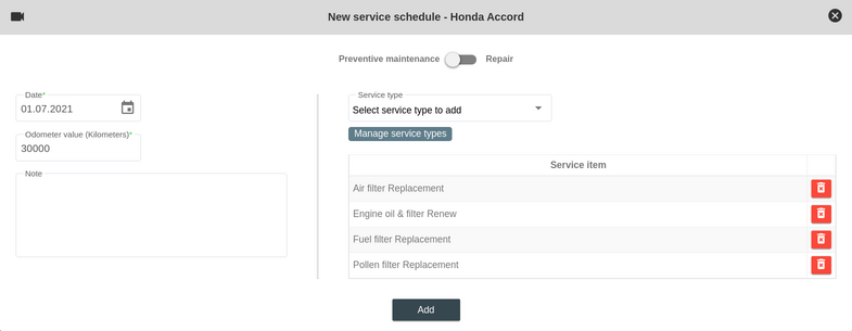 New service schedule