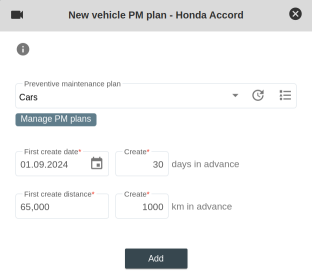 New vehicle PM plan